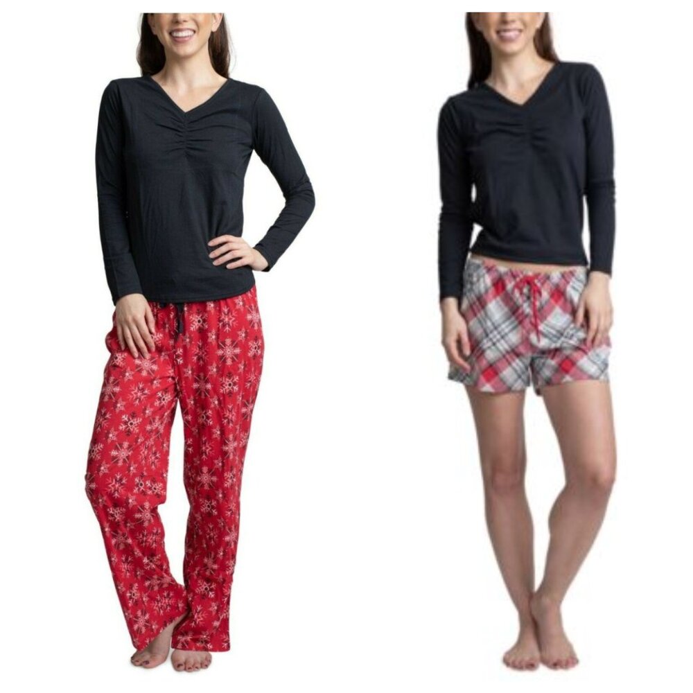 Goodnight Kiss 3pc Pajama Set Top Pant Boxers Black Red Womens Large NWT